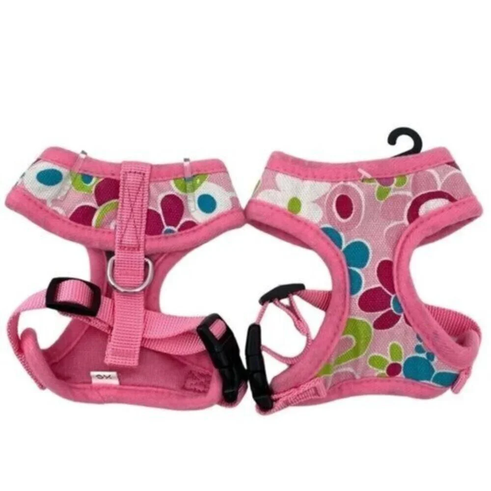 Dog Harness Set Of 2 Pink Floral Mod Print XS Flaw